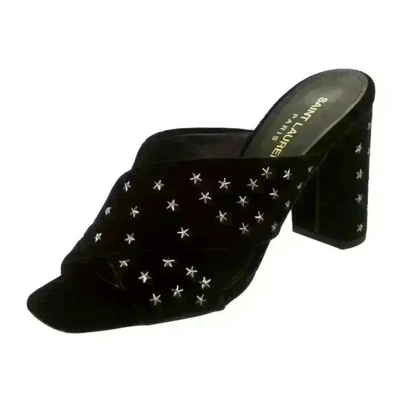 SAINT LAURENT  Lou Lou Star Stud Velvet Mules - Picture 3 of 14